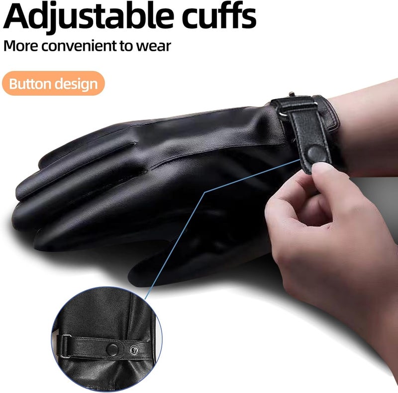 POONWEI Leather Gloves For Men,Winter Warm Touch Screen Motor Gloves,Soft Cashmere Lining-Christmas, Valentine's Day present - Image 4